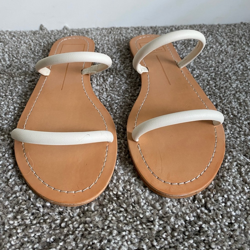 Dolce Vita Double Strap Flat Sandals in White